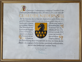 Verleihungsurkunde für das Niedernsiller Wappen